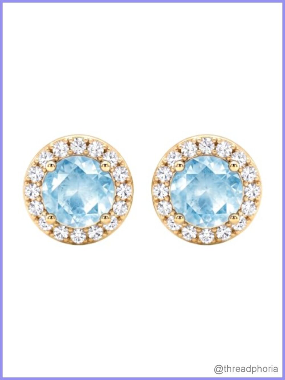 925 Sterling Silver Aquamarine Stud Earrings 14k Gold Plated